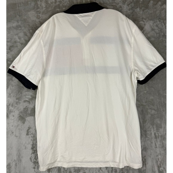 Tommy Hilfiger Polo Shirt Mens XXL White Navy Red Stripe Short Sleeve Casual - Picture 2 of 7